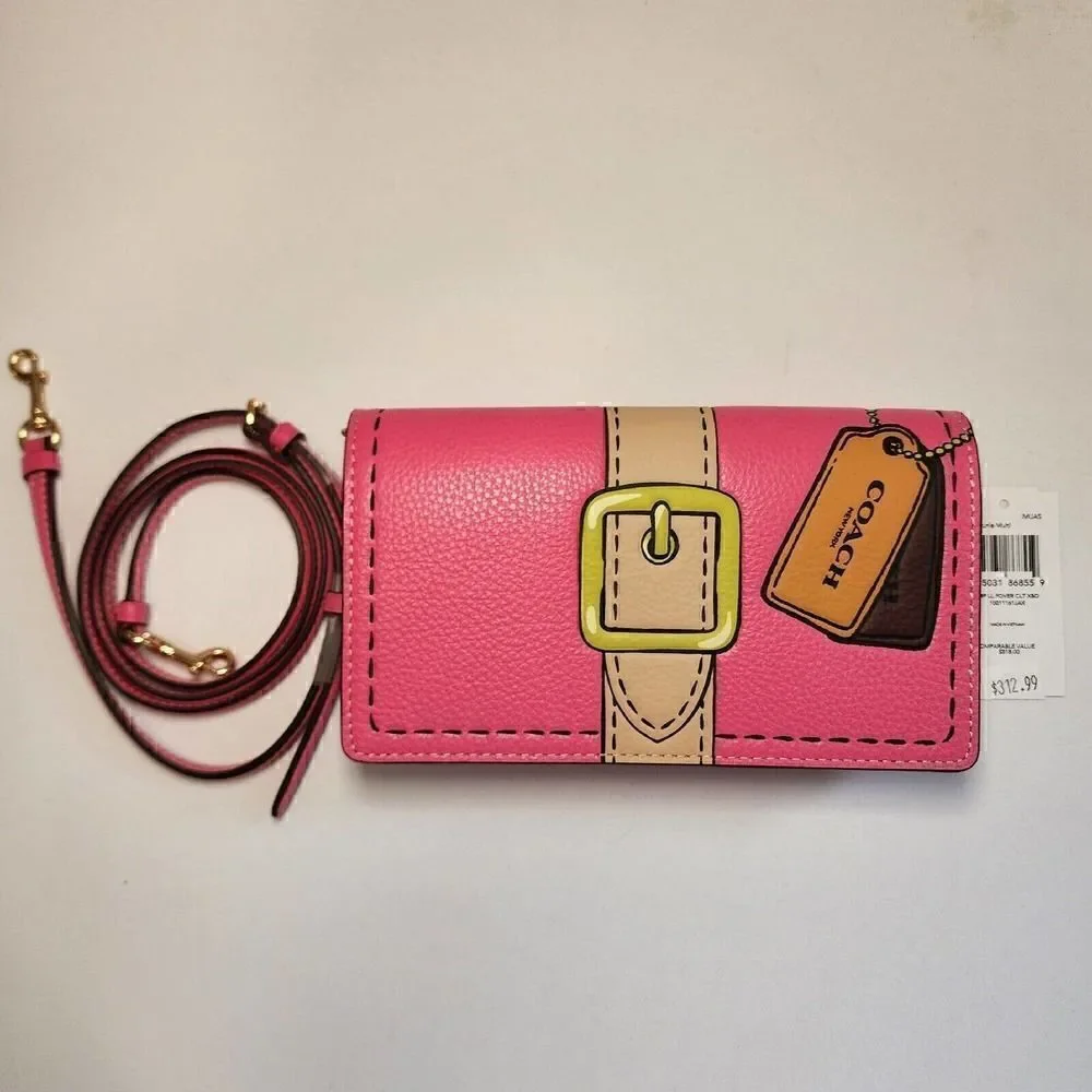 NWT Coach CH181 Anna Foldover Clutch Crossbody With Trompe L'oeil Print